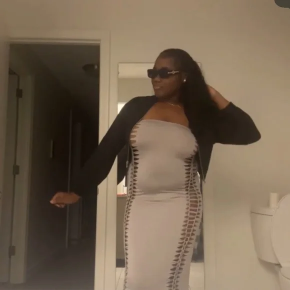 Fashion Nova Gray Black Strapless Bodycon Maxi Dress Fashion Nova Gray Black Strapless Bodycon Maxi Dress